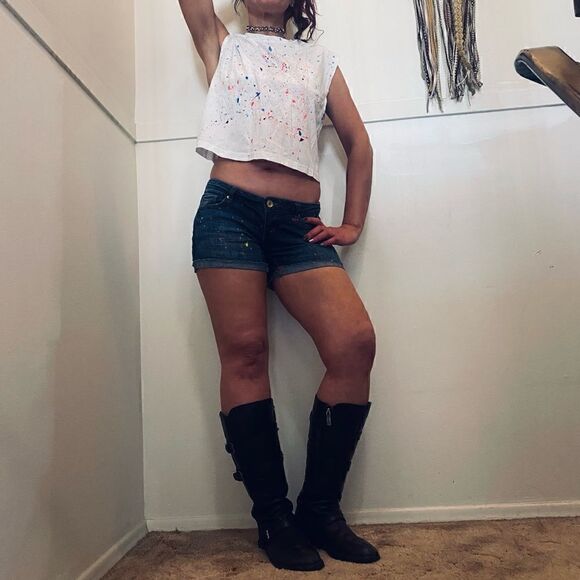 Size 5 upcycled Neon Denim Shorts - Picture 1 of 4